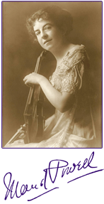 Maud Powell with her Guadagnini violin and her distinctive signature